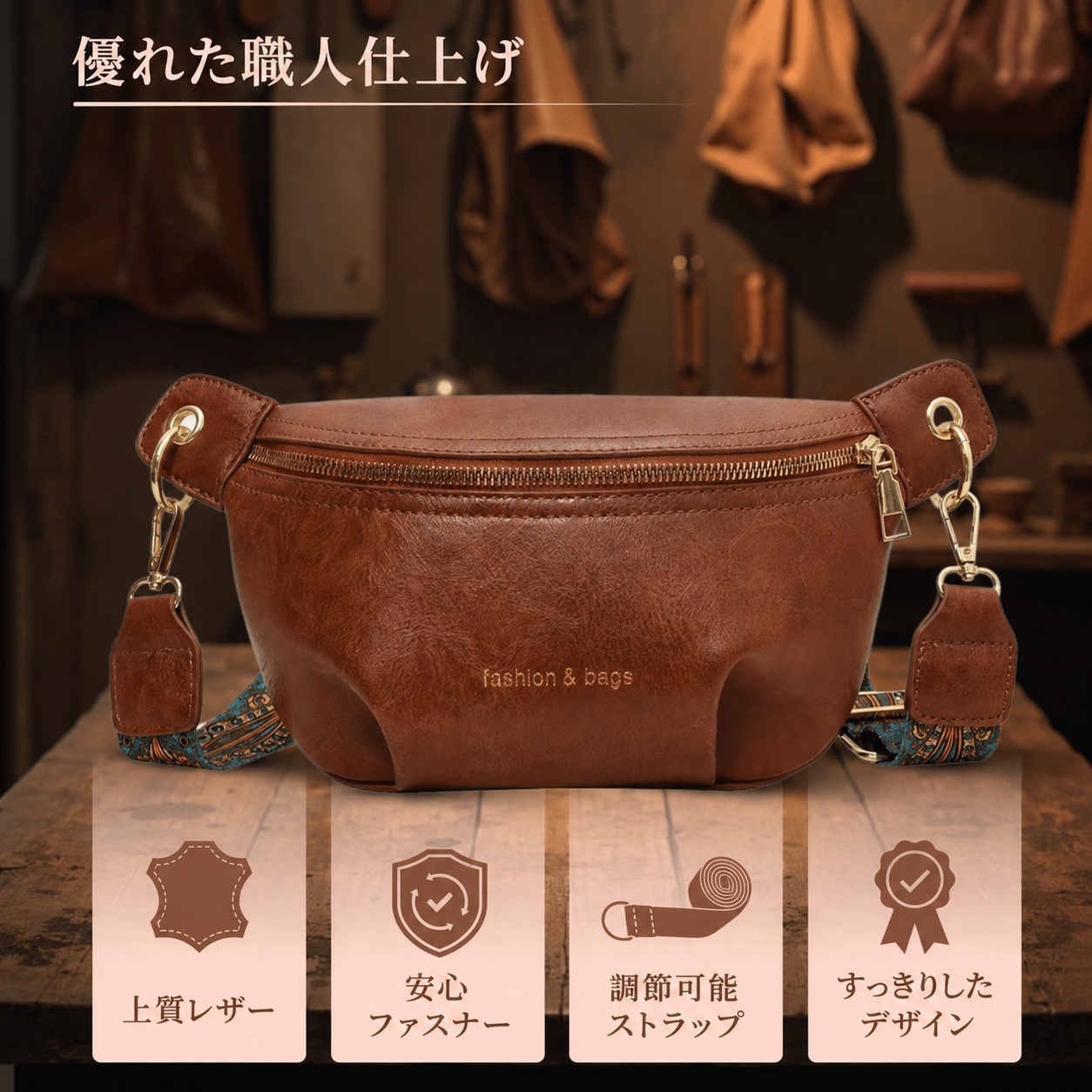 ベルトキャリー対応 本革クロスボディバッグ