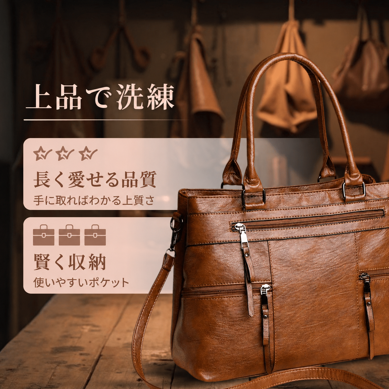 ラケレ マルチジップ 本革ショルダーバッグ