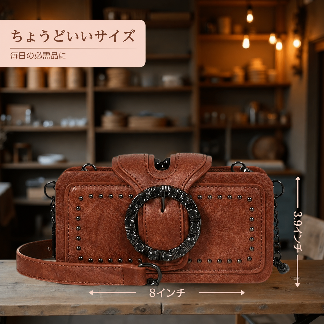 マルゲリータ スタッズ付きバックル 本革クラッチバッグ