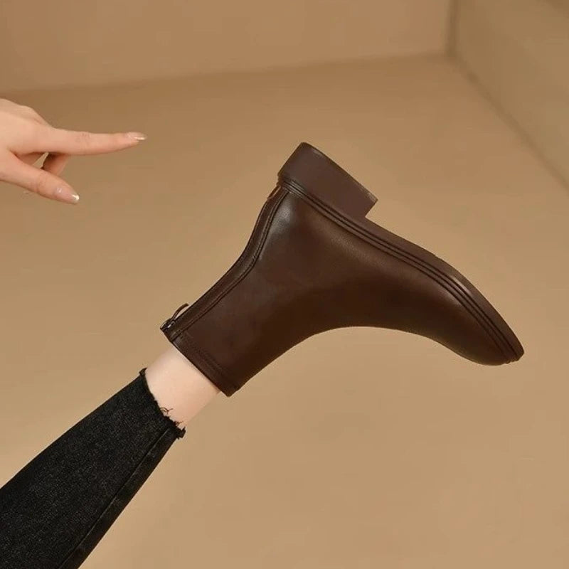 レトロ調 裏起毛 ショートブーツ